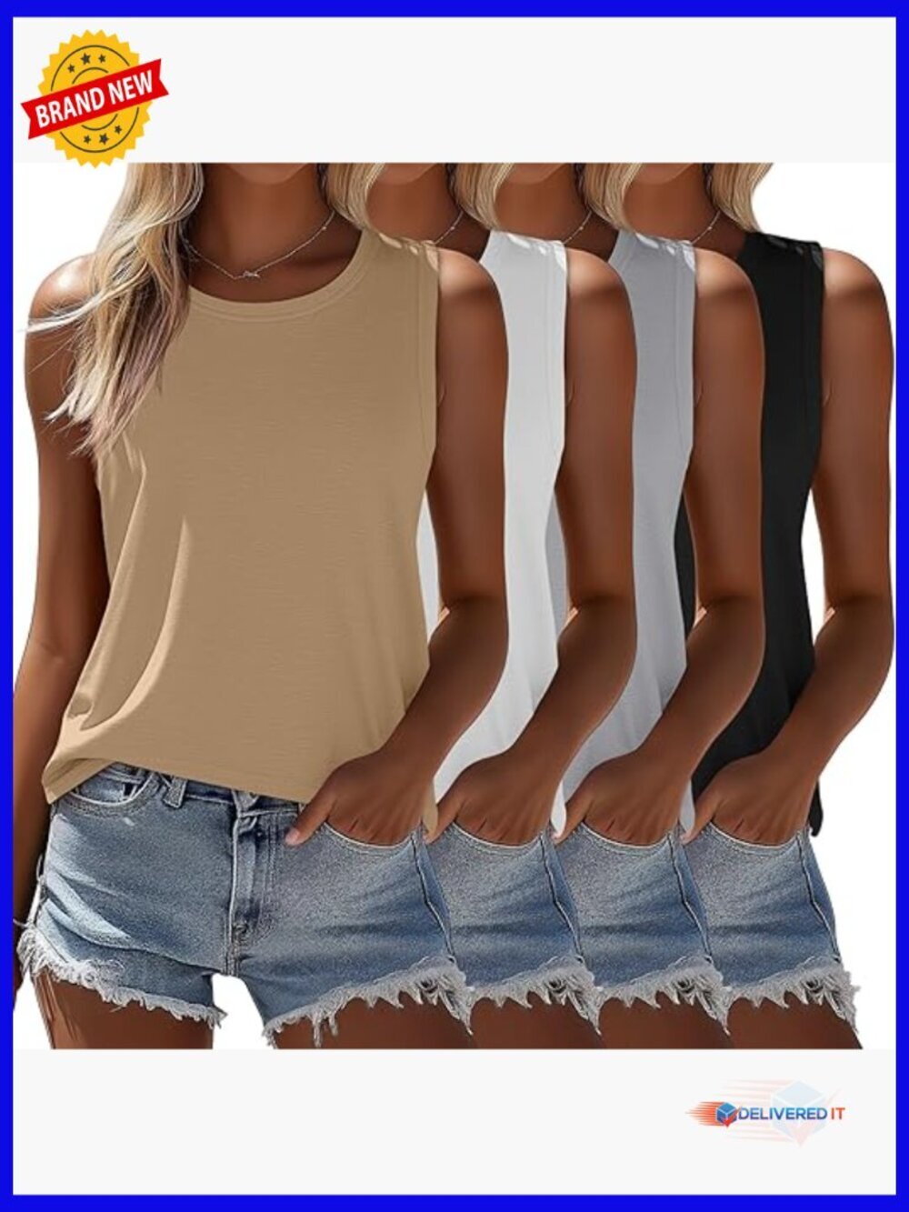 4 Pack Sleeveless Tank Tops for Women Loose Fit Tunic Summer Tees